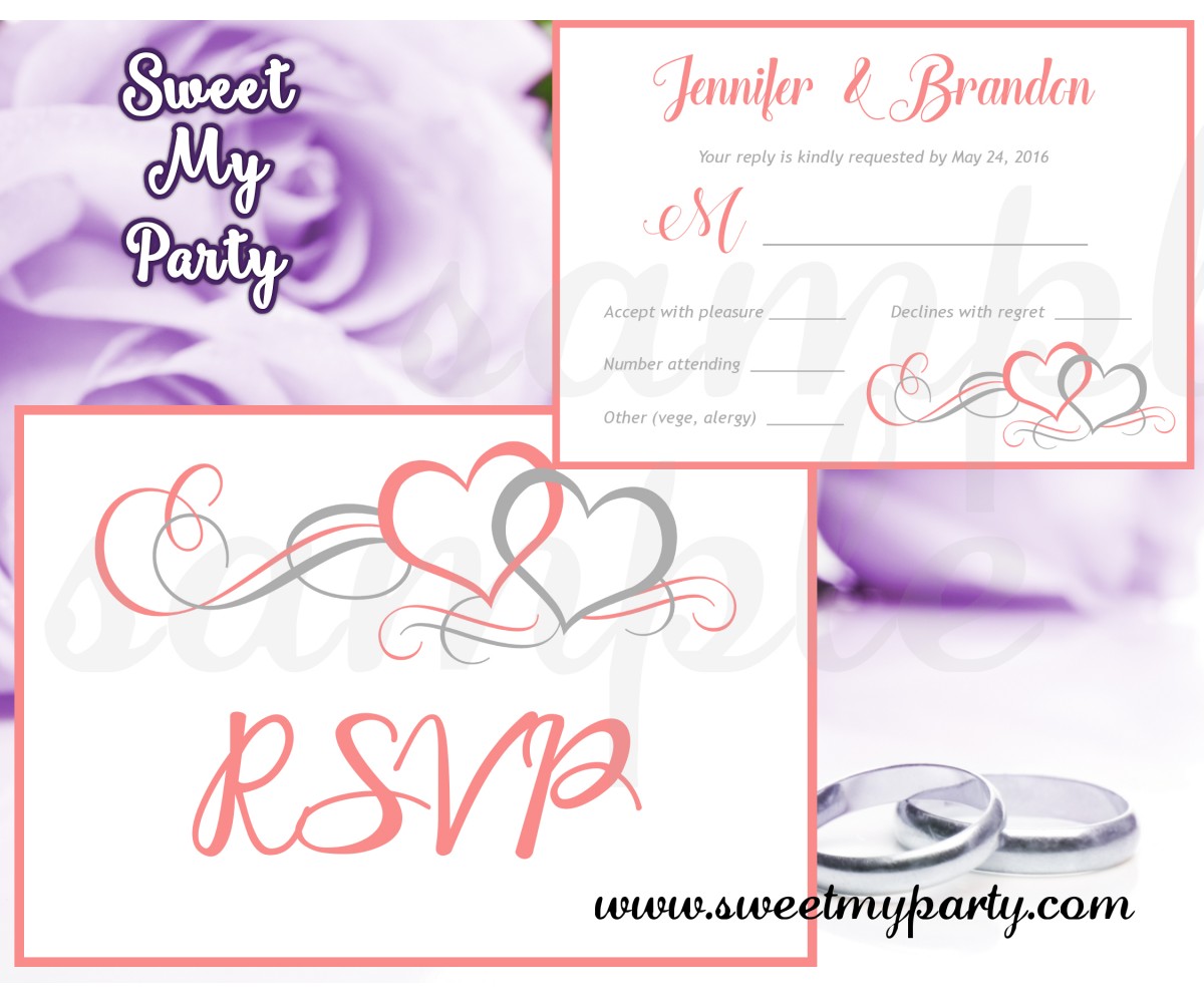 Hearts Wedding RSVP card,Coral Hearts Wedding RSVP cards,(018w)